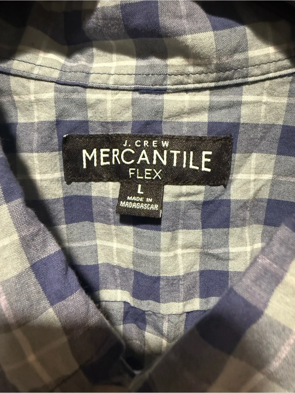 J. Crew Short-Sleeve Blue and White Plaid Button-Down Shirt